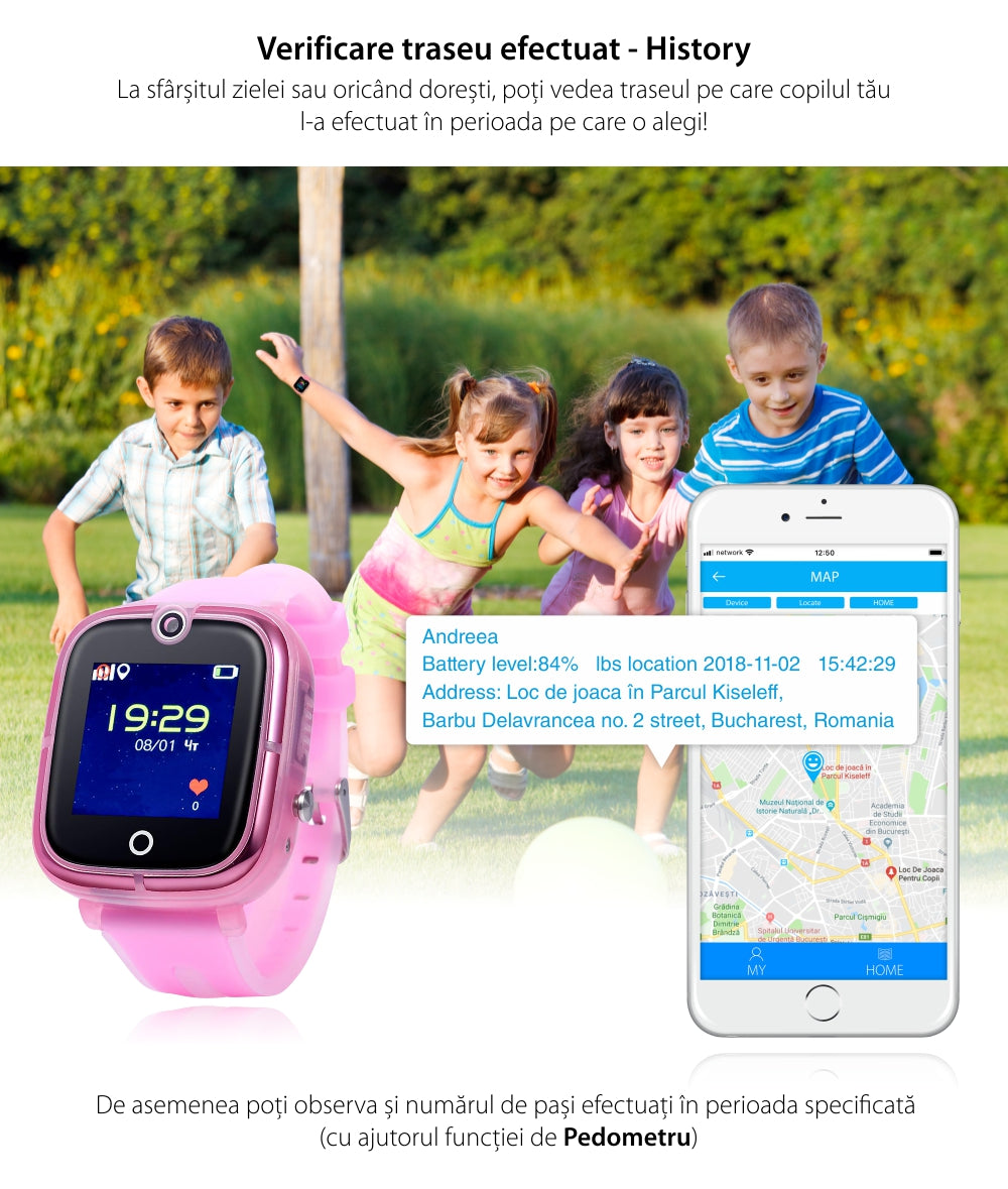 Ceas smartwatch copii GPS TechONE KT07, Roz Ceas smartwatch copii GPS TechONE KT07, Roz